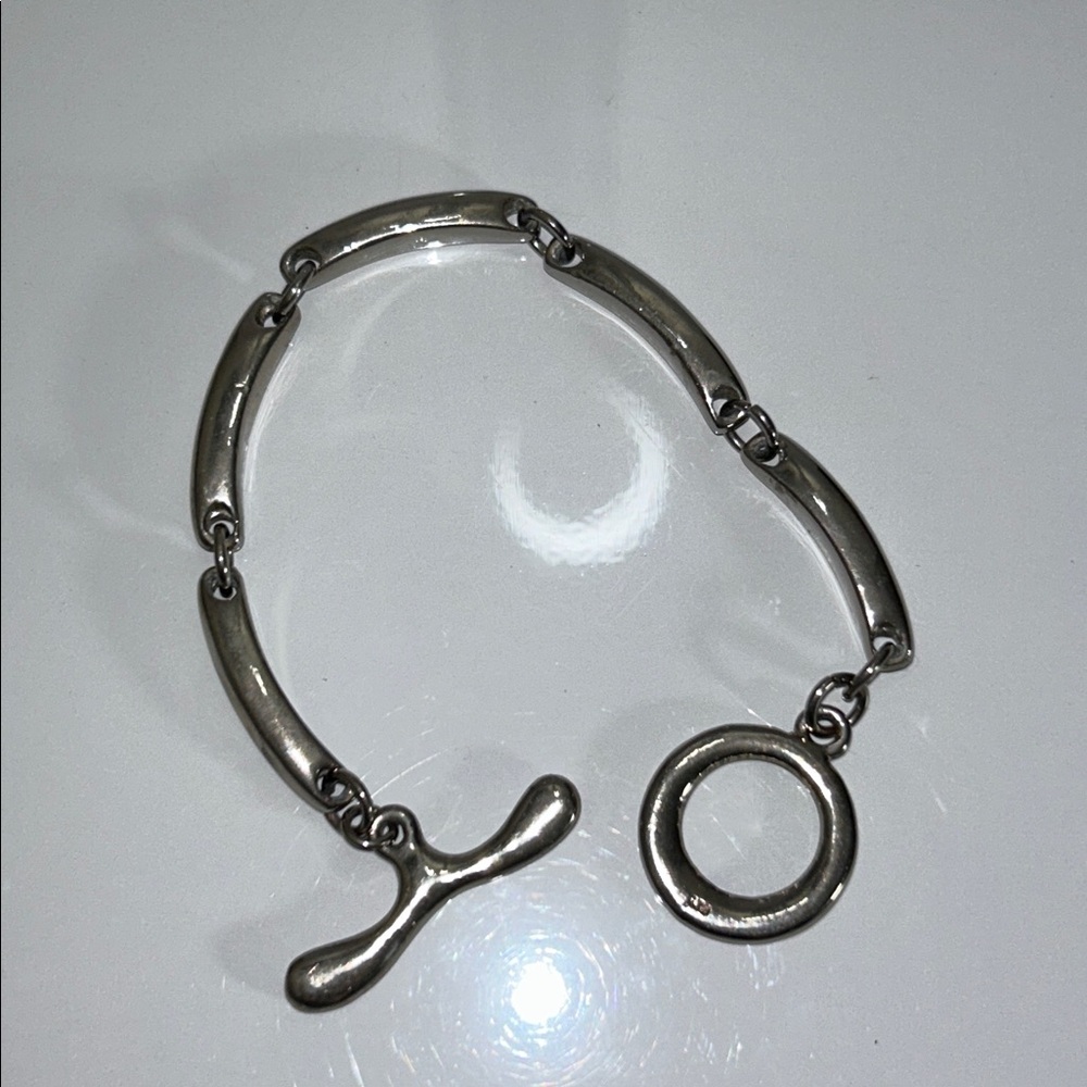 Artisan Handmade Vintage Sterling Silver Modern Design Toggle Clasp Bracelet - Picture 11 of 11